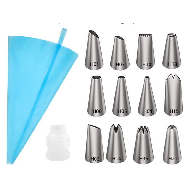 Cake Decor Tools Nozzle Silicone 14pcs Icing Tools Icing Piping Bag Set Cream gallery