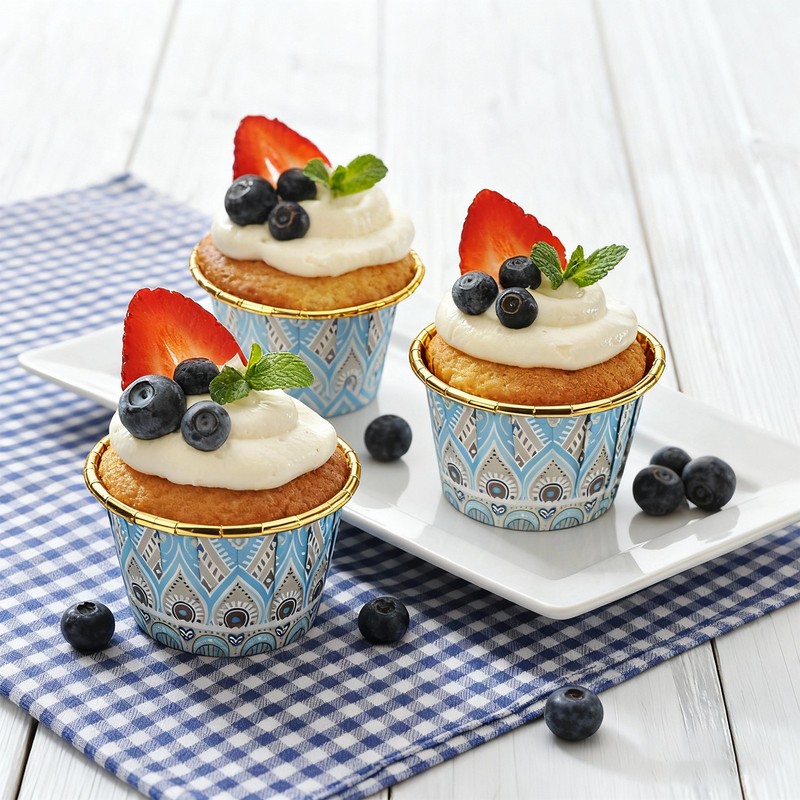 100 Pieces Oven Paper Cupcake Molds, Blue/Brown gallery