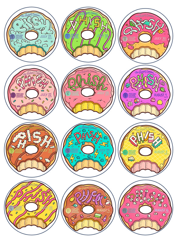 Set of 12 Phish donut Edible Image rounds, dessert images, Wafer paper, pre cut