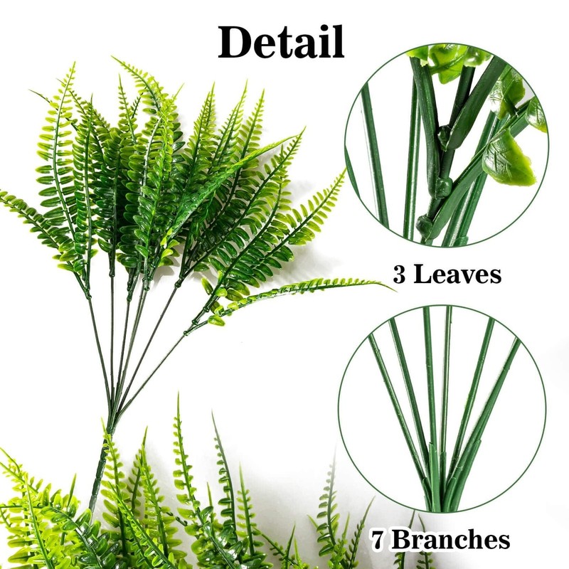 MAQIHAN 10 Pcs Fake Fern - Artificial Ferns for Outdoors - Faux 10PCS, Green gallery