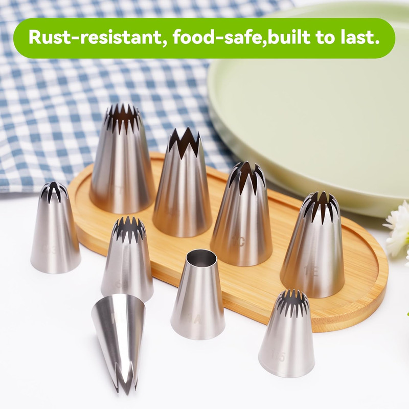 9PCS Large Piping Tips Set, Stainless Steel Cake Decorating Tips, Pastry Cake De gallery