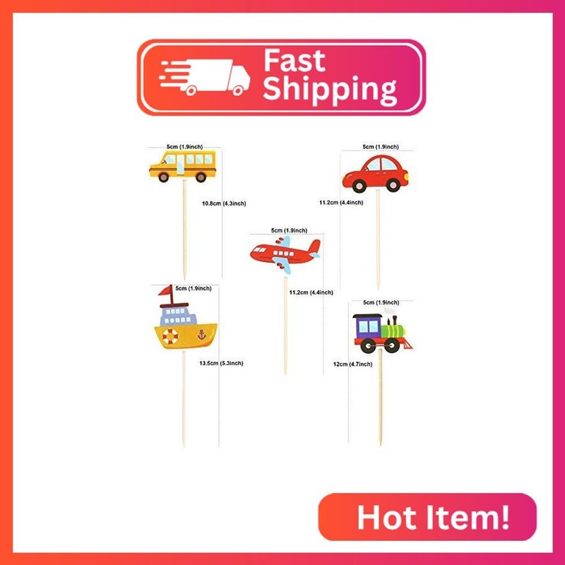 Ercadio 30 Pack Transportation Cupcake Toppers Bus Car Ship Train Airplane Cupca gallery