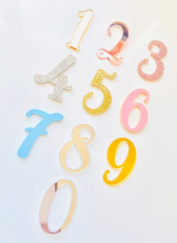 Acrylic Number Cake Charms Script Wedding Cake Topper Personalised FontB gallery
