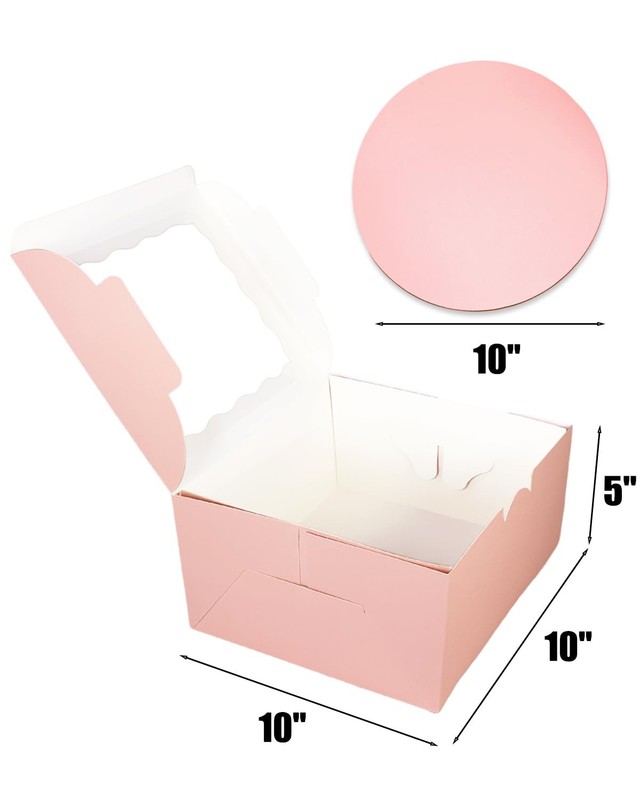 18 Sets 10x10x5 Inch Pink Cake Box With Window And 10 Inch Round Boards gallery