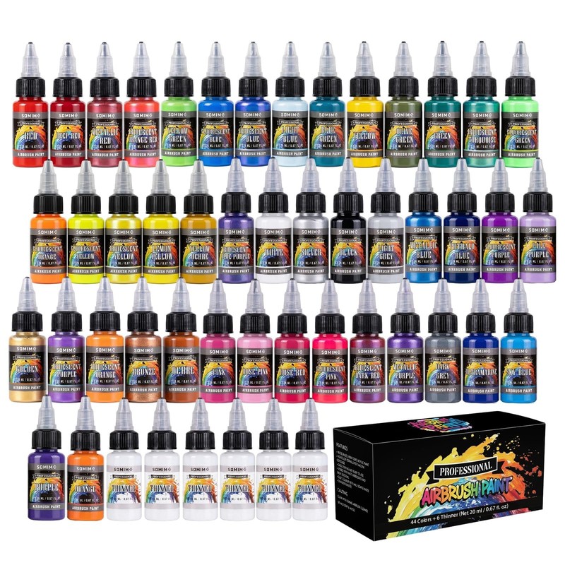 Airbrush Paint Set, 44 Colors with 6 Thinner Air Brush Paint, Water-Based Acr...