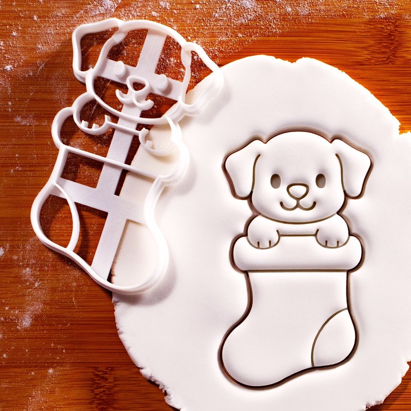 Puppy in Christmas Stocking Cookie Cutter – dog treats canine pet winter holiday