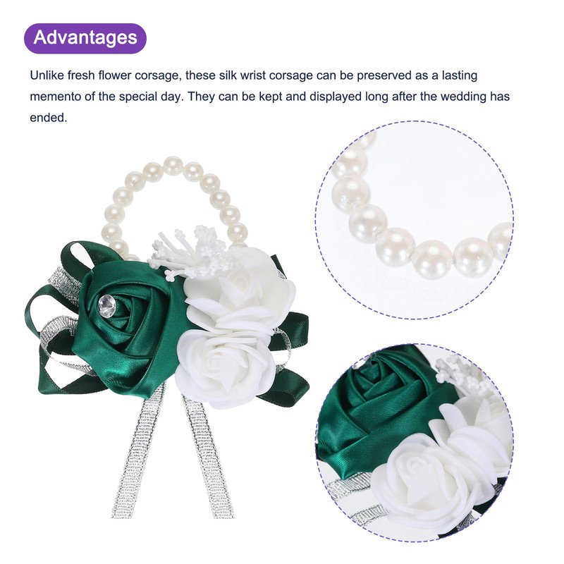 12Pcs Artificial Flower Bracelets for Decorative Roses Dark Green gallery
