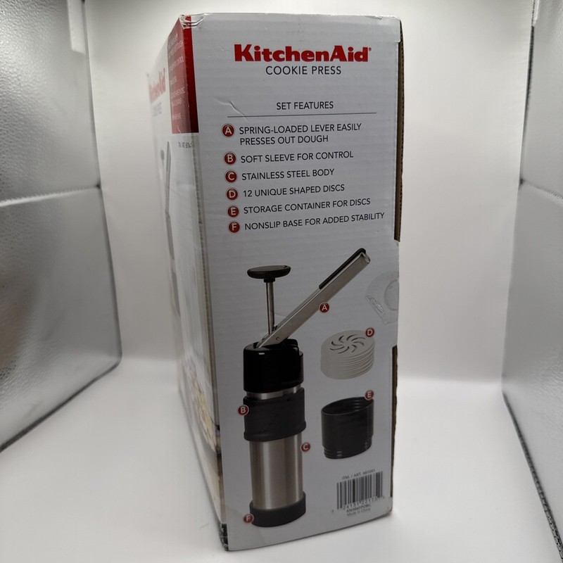 KitchenAid Gourmet Cookie Press Set Stainless Steel/Black 12 Discs With Manual gallery