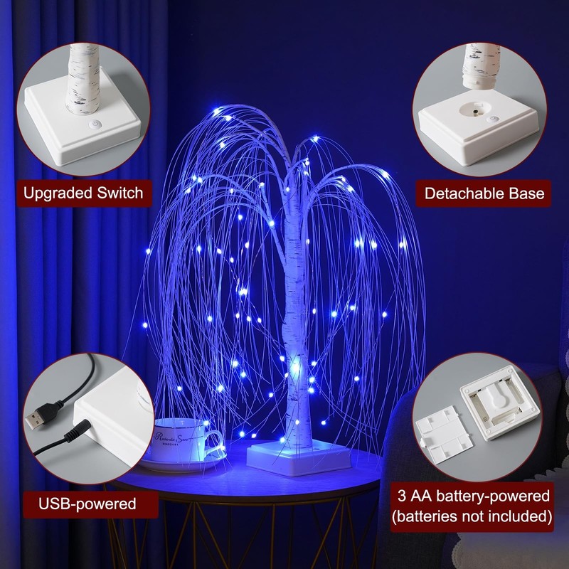 Nxuebdu Christmas Tree Decor Remote - 2Ft Rgb Led Willow Tree 60 Color Changing gallery