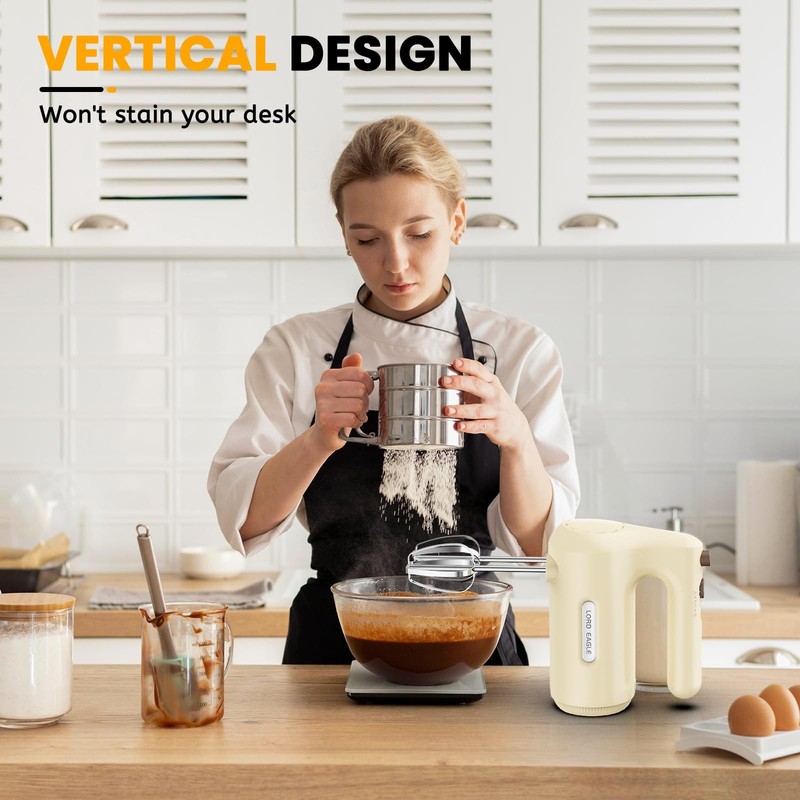 5-Speed Hand Mixer With 4 Stainless Steel Mixing Bowls Set, 300W Lightweight ... gallery