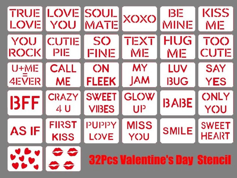 Conversation Hearts Valentine Love Cookie Stencils 32 PCS Letter Phrase gallery