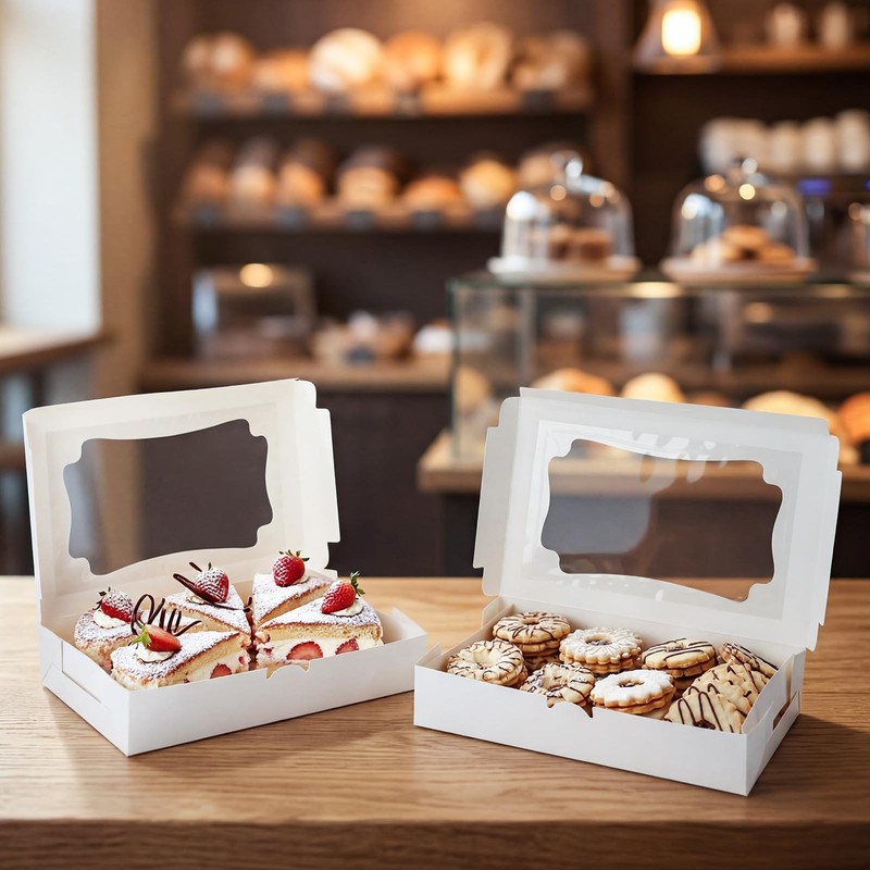 100 Pcs Bakery Boxes 12 x 8 x 2.5 Inch Rectangle Cookies Boxes with Windows f... gallery