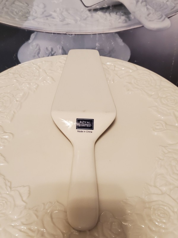 2001 Royal Limited Ivory Porcelain Platinum Rose Footed Cake Plate & Server gallery