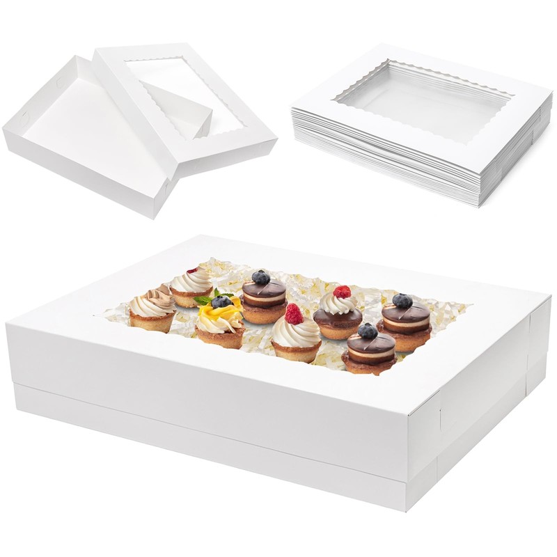 25pcs 19x14x5 Half Sheet Cake Boxes with Window Rectangle 1/2 Bakery for Pastry