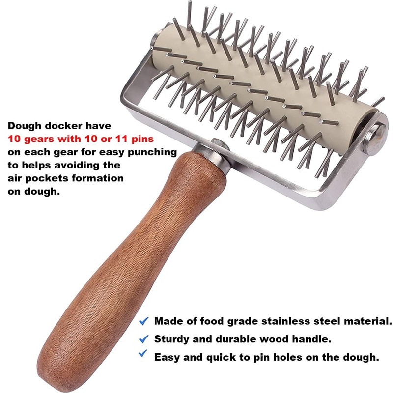 2 PCS Dough Docker Hole Maker Wood Stainless Steel Pizza Pastry Rolling Pin gallery