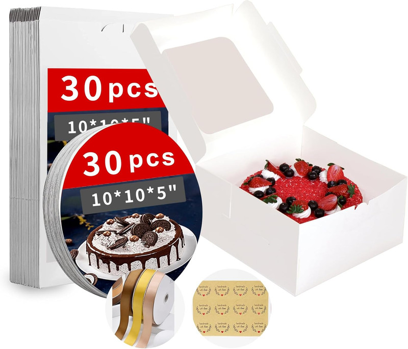 White 10X10X5 Inches Cake Box with Cake Boards (60Pcs, 30Pcs Boxes and 30Pcs Boa gallery