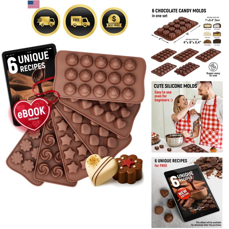 Chocolate Molds Silicone – Set of 6 – Non-Stick & Food Grade Silicone Chocola…