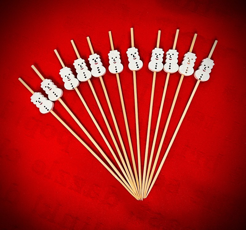 Holiday Snowman wooden picks for baking, appetizers and bartending