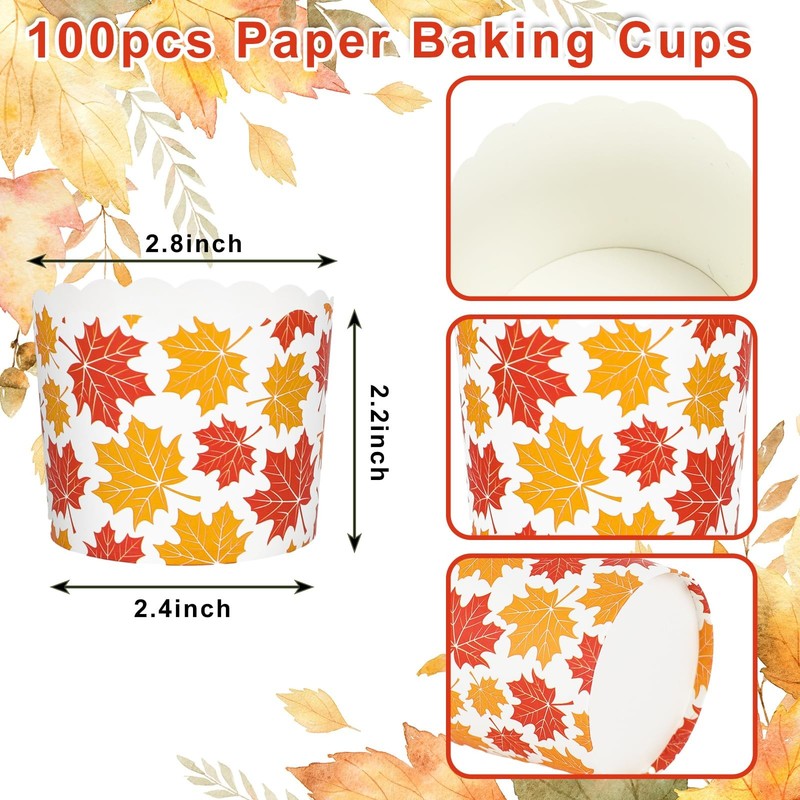 100 PCS Maple Leaf Paper Baking Cups Orange Red Fall Leaves Cupcake Wrappers gallery