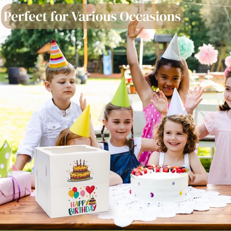 15 PCS Tall Cake Boxes, Square Cake Box with Window in 3 Sizes 12x12x12 10x10... gallery