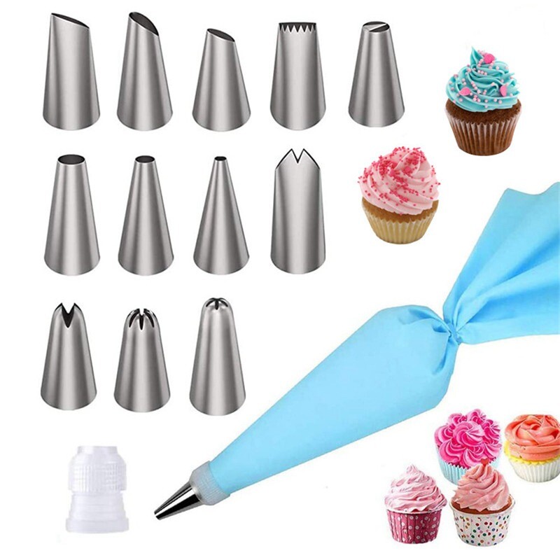 Cake Decor Tools Nozzle Silicone 14pcs Icing Tools Icing Piping Bag Set Cream gallery