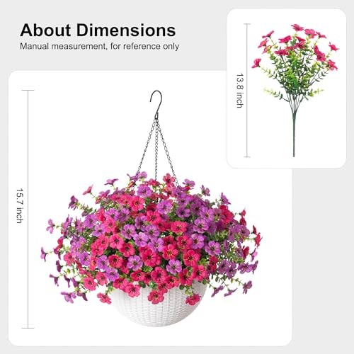 Artificial Fake Hanging Flowers Plants Basket for Outdoor Purplehotpink gallery