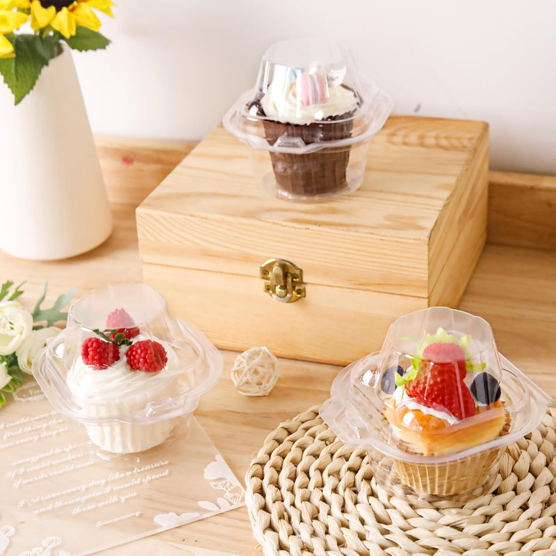 60 Pack Individual Cupcake Containers Plastic Cupcake Boxes Cupcake Holders Stac gallery