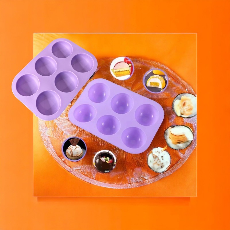 3D 6-Holes 2 Pk Ball Silicone Chocolate Mold Sphere Cake Baking Mold Purple New