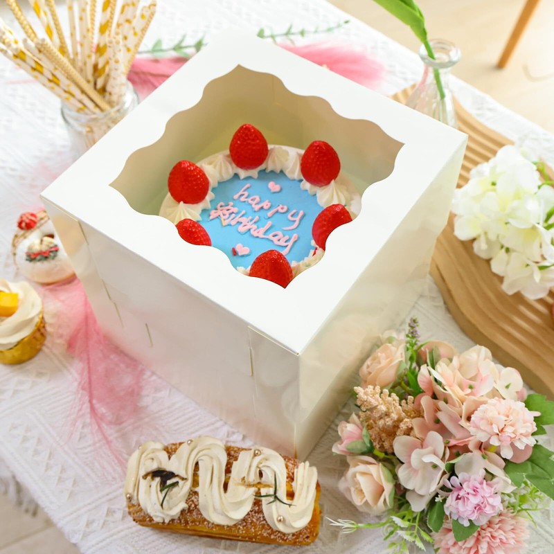 10pcs 8x8x8 Inches Cake Boxes with Window White Bakery Dessert Boxes Square C... gallery