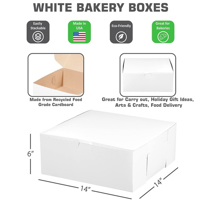 [ 50 Pack ] White Bakery Pastry Boxes – 14 x 14 x 6 In.