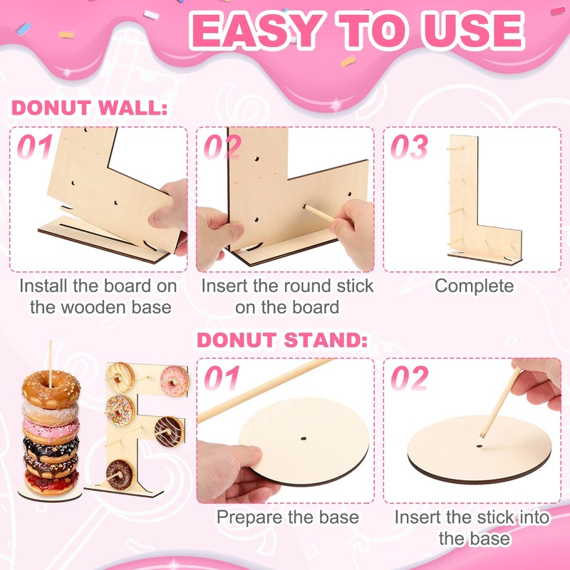 Donut Display Stand, 1Pcs Digit Donut Wall 4Pcs Round Bagel Holder, Letter F gallery