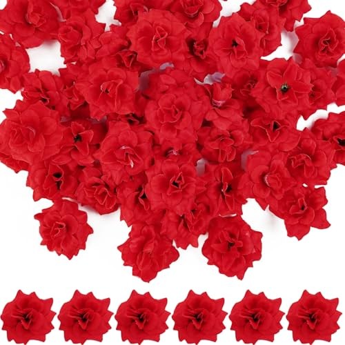 RONYOUNG 55PCS Red Roses Buds Artificial Flowers Bulk, 1.2" Small Silk Fake gallery