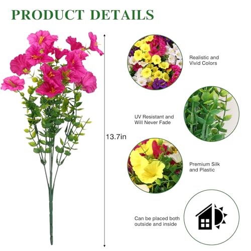 Bundles Artificial Flowers for Outdoor Indoor, Fake 24 4 Color Morning Glory gallery