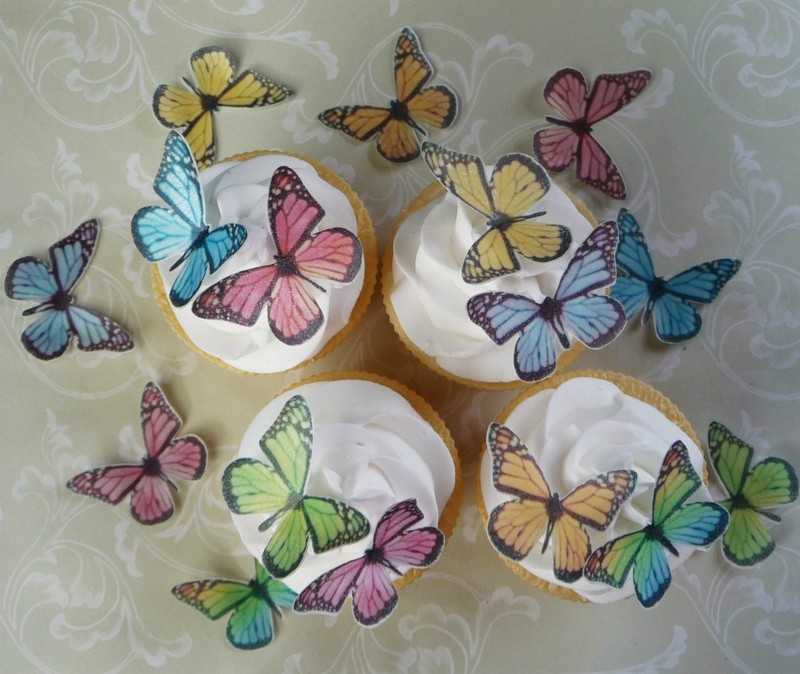 36/72 Pastel Edible Butterflies Wafer Paper Cupcake Cake Toppers