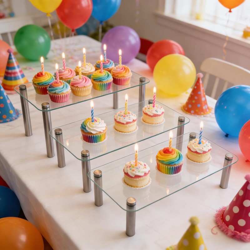 6 Pack Tempered Glass Display Stands Set, 13 Inch Rectangular Cake Cupcake St... gallery