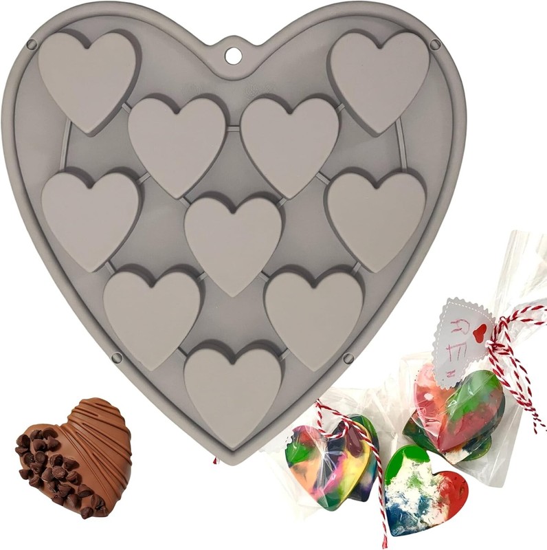 Molde de silicona para pastel en forma de corazón, 10 cavidades