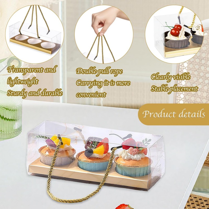 20 PCS Cupcake Packaging Boxes Plastic Containers Gold 9x3x3 Inch Party gallery