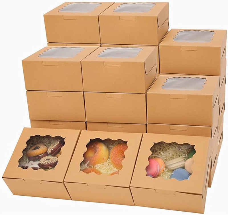 60Pcs Kraft Bakery Boxes with Window 6X6X3 Inches Thick & Sturdy Macaroon Pastry gallery