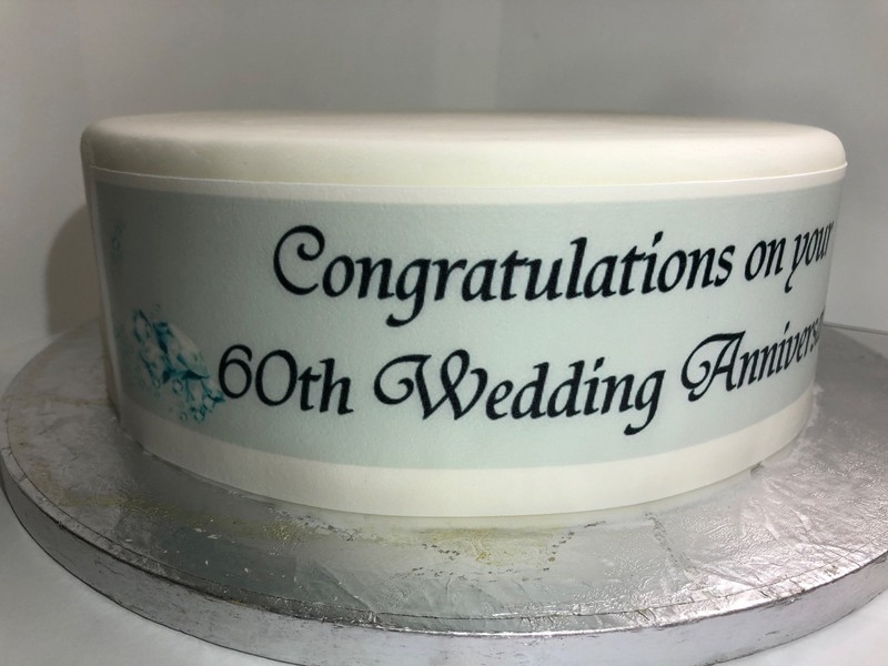 A4 Edible Decor Icing Sheet 60th Diamond Wedding Anniversary Ribbon Border gallery