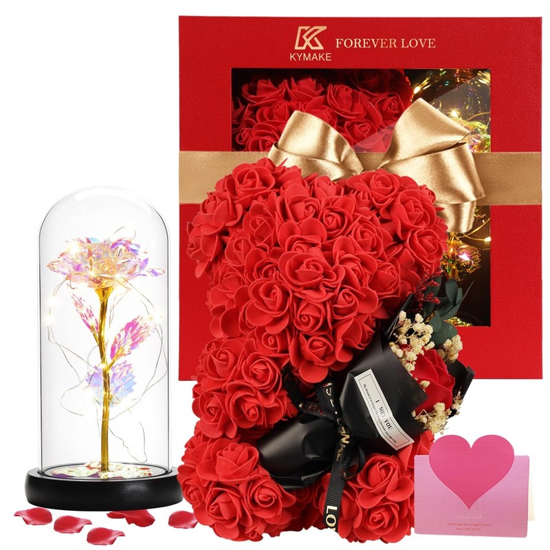 K KYMAKE Rose Bear for Her - Valentines, Mother's Day, Anniversary Gifts for Wif