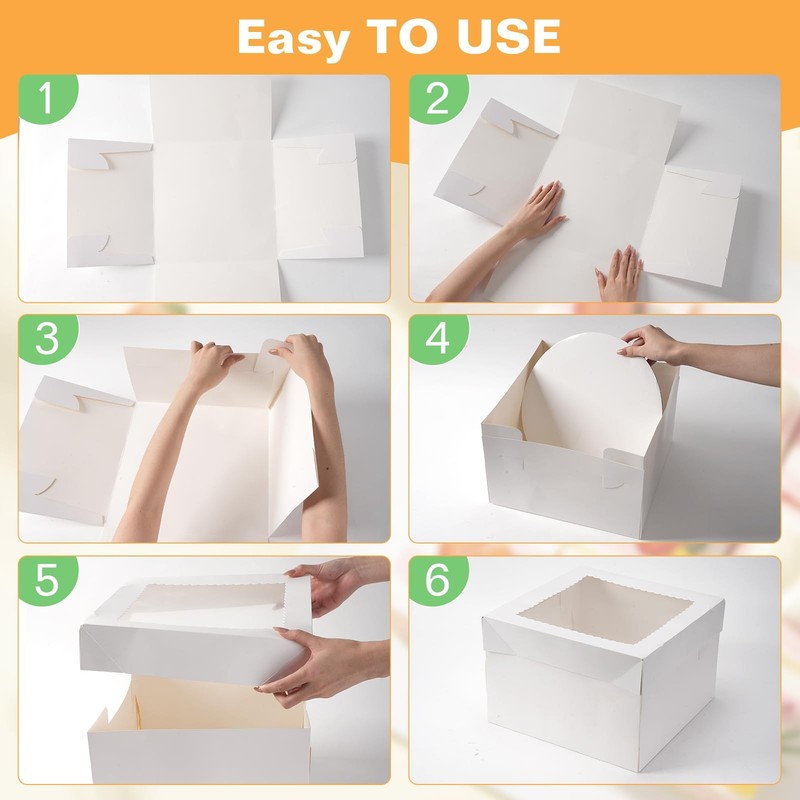 15Pcs 12x12x8 Inch Tall Cake Boxes with Clear Window & Cake Boards - Sturdy W... gallery