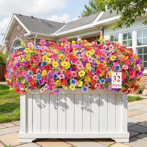 Bundles Artificial Flowers for Outdoors 32 Red Rose Purple Blue Yellow Pink gallery