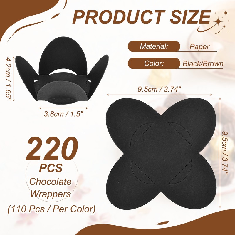 220Pcs Truffle Wrappers, Mini Cupcake Liners Chocolate Cups Liners, Black/Brown gallery