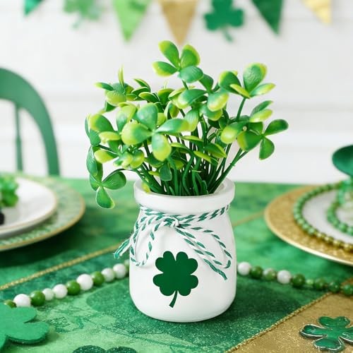 4 Pcs St Patricks Day Mini Jars with Artificial Shamrock MIni Vase Fake gallery