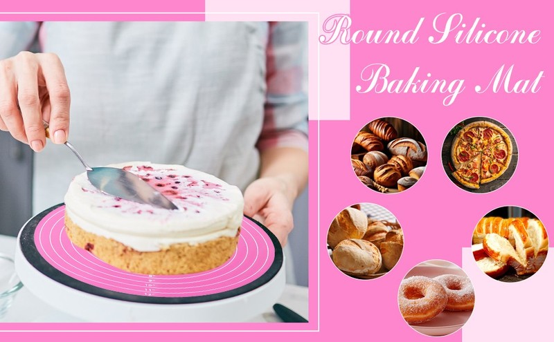 2 PCS 12 Inch Silicone Cake Mat Round Silicone Baking Mat with gallery