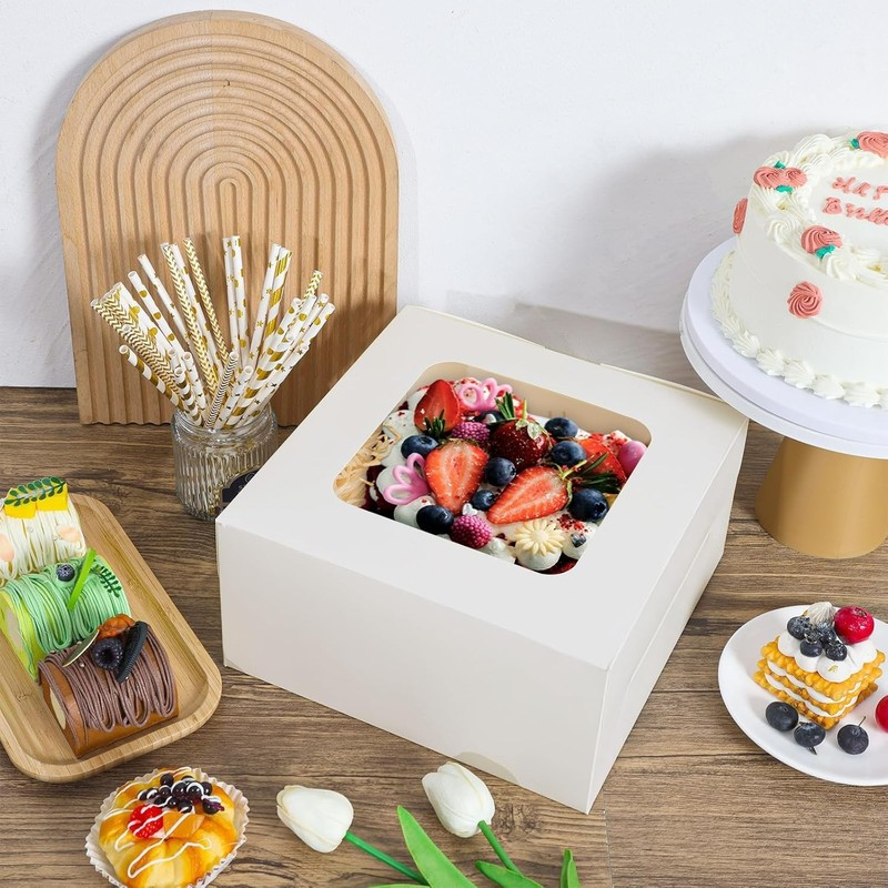 24pcs Cake Boxes, 10x10x5 Inches White Square Bakery Boxes with Window Cajas ... gallery