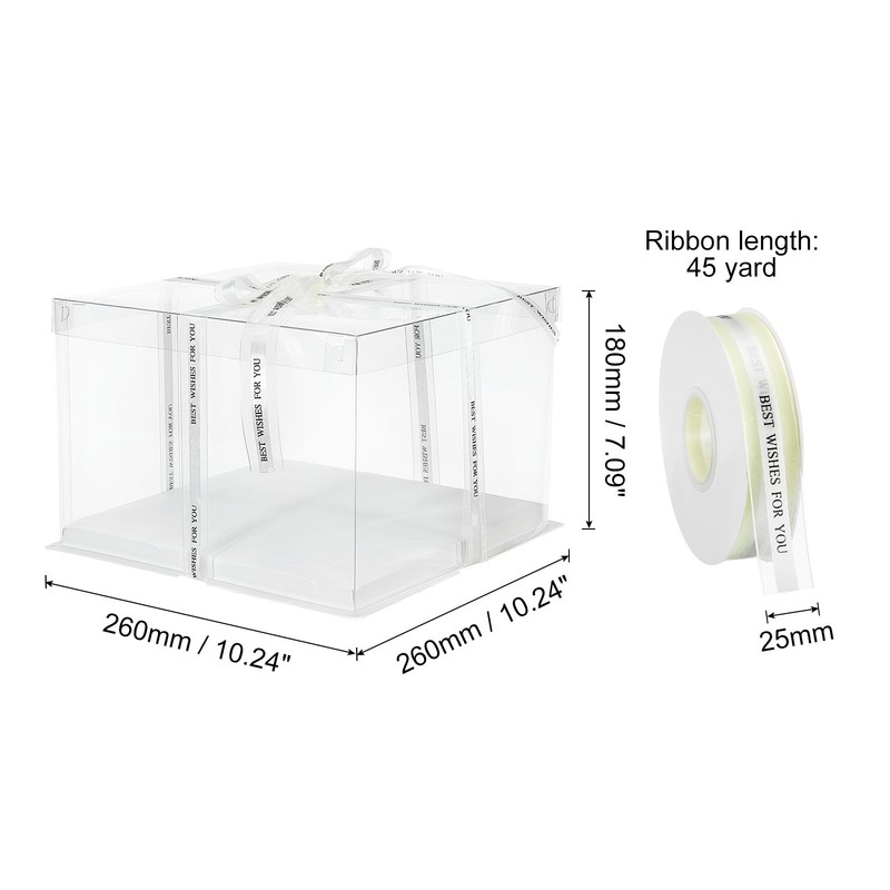 Clear Cake Box with Ribbon, 6Pcs 10"x10"x7" for 8 Inch Cake Packing (White) gallery