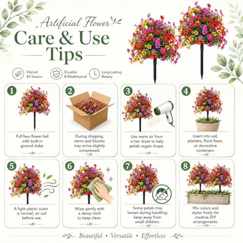 Artificial Flowers for Outdoors, UV Resistant Faux Topiary Ball Plants 2pcs gallery