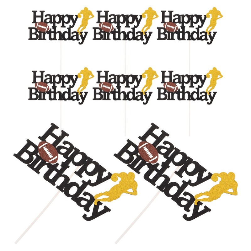8 Pcs Rugby Cake Decoration Happy Birthday Topper Insert Party Cupcake Toppers gallery