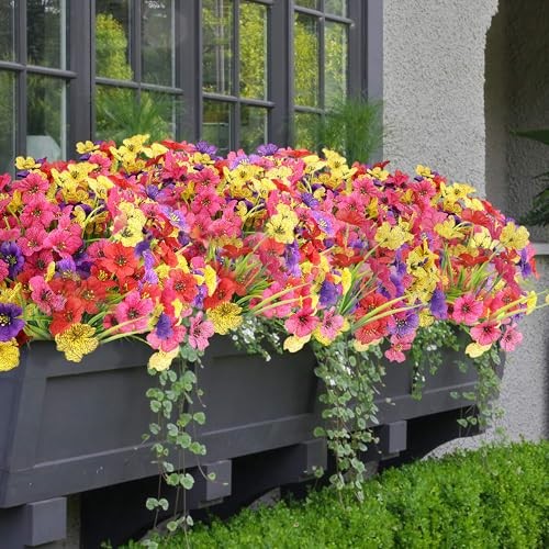 16 Bundles Artificial Flowers for Outdoors UV Resistant Silk A – Mix Colors
